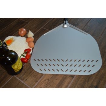   Aluminium Pizzaschaufel. GI. 45x45 cm / 120 cm perforiert Ende