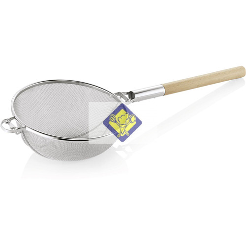 CrNi strainer reinforced with wooden handle 30cm hole size: 1mm