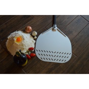   Aluminium Pizzaschaufel. GI. 36x36 cm / 120 cm perforiert Ende
