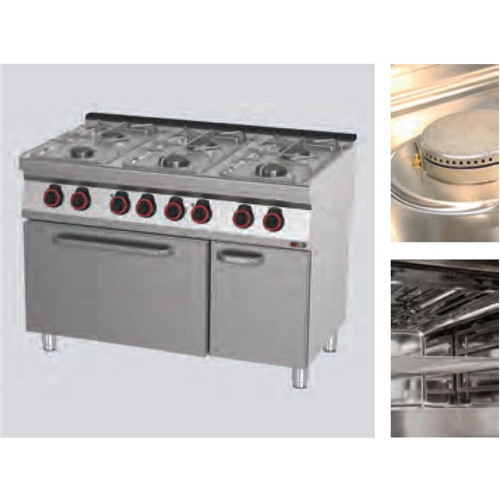 Gas stove, electric static oven, 700 series, 6-burner, 37.3 kW Model 70/120 21 GE SPBT