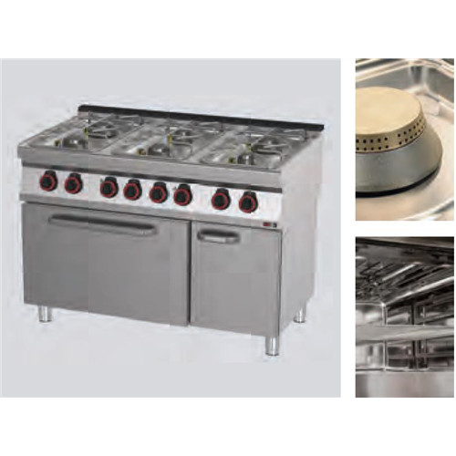 Gas stove, electric static oven, 700 series, 6-burner, 45.3 kW Model SPT 70/120 21 GE