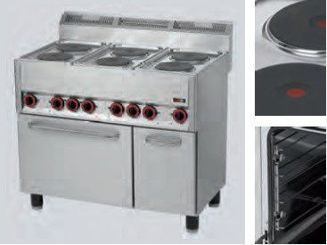 Electric stove, convection oven GN 1/1, round rings, 600 series, 15.13 kW, 230V / 3N SPT Model ELS 90 230 / 3N